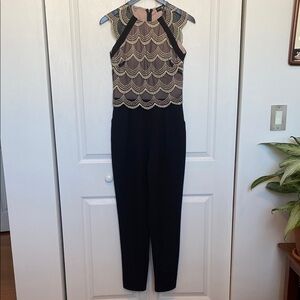 Little Mistress Black and Gold Scallop Jumpsuit